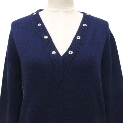 Balenciaga Knit Sweater Long Sleeve V-neck Snap Button Wool 36 Navy