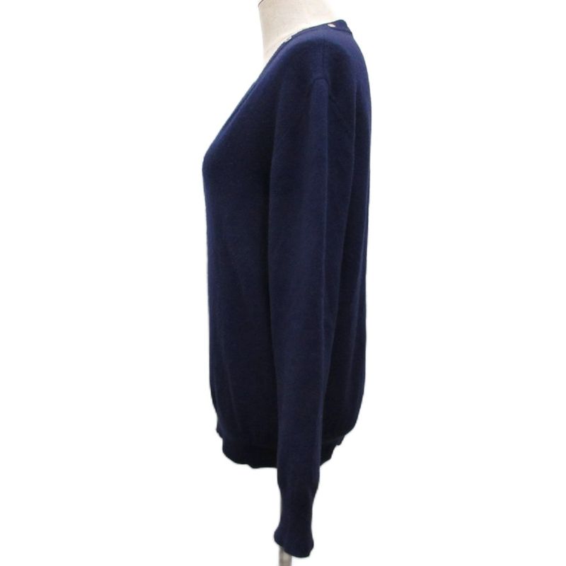 Balenciaga Knit Sweater Long Sleeve V-neck Snap Button Wool 36 Navy