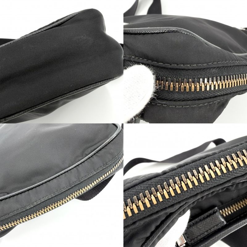 Prada Shoulder Bag Crossbody Triangle Logo Nylon Black Silver