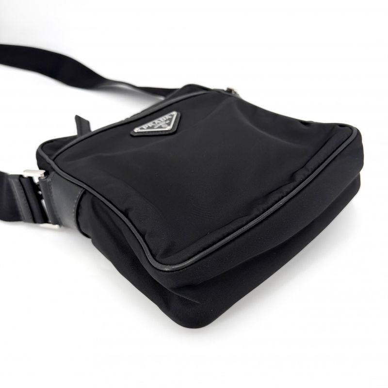Prada Shoulder Bag Crossbody Triangle Logo Nylon Black Silver