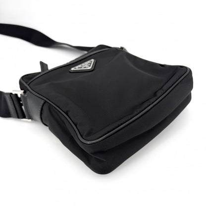 Prada Shoulder Bag Crossbody Triangle Logo Nylon Black Silver