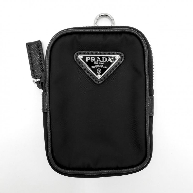 Prada Shoulder Bag Crossbody Triangle Logo Nylon Black Silver