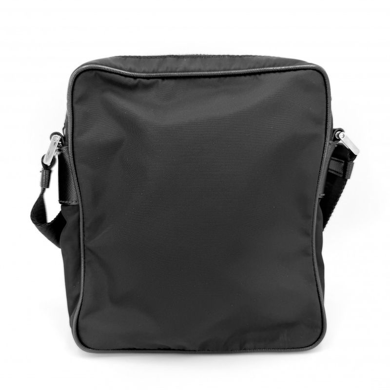 Prada Shoulder Bag Crossbody Triangle Logo Nylon Black Silver