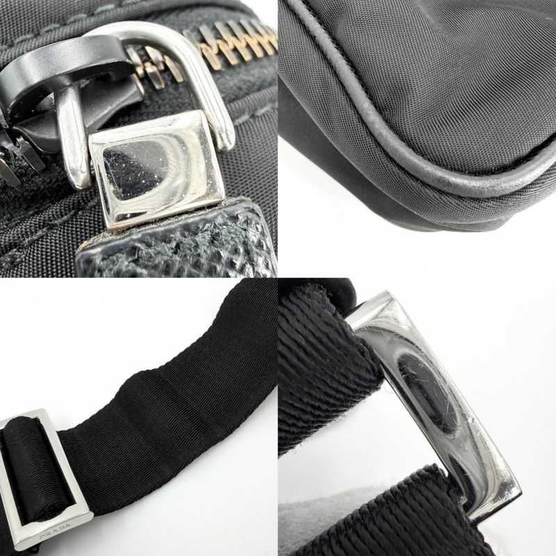 Prada Shoulder Bag Crossbody Triangle Logo Nylon Black Silver