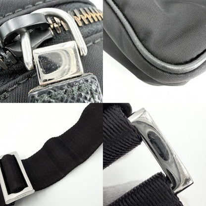 Prada Shoulder Bag Crossbody Triangle Logo Nylon Black Silver