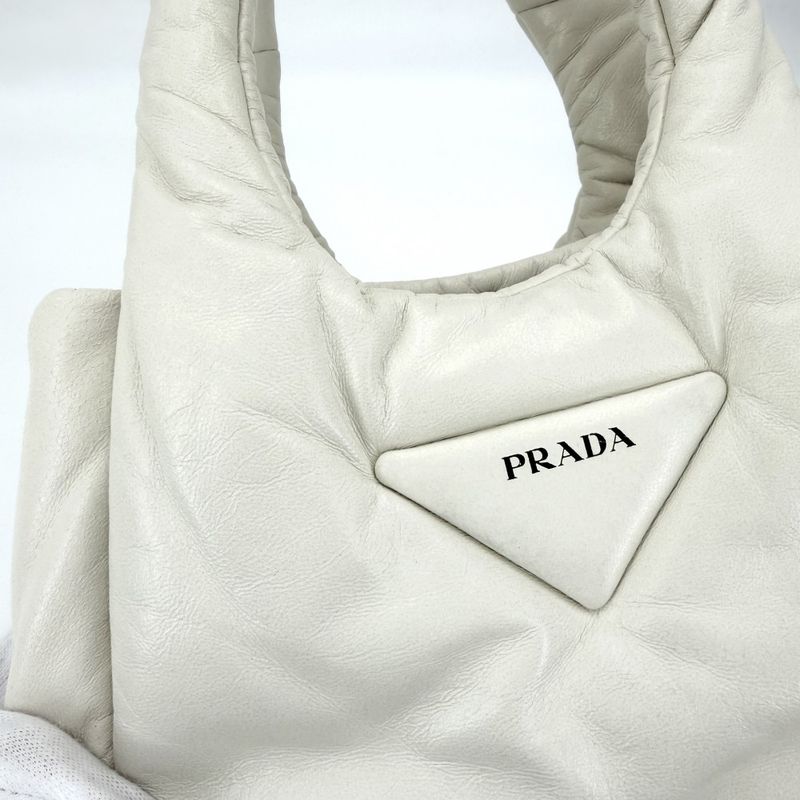 Prada Triangle Logo Padded Mini Bag Leather White Gold