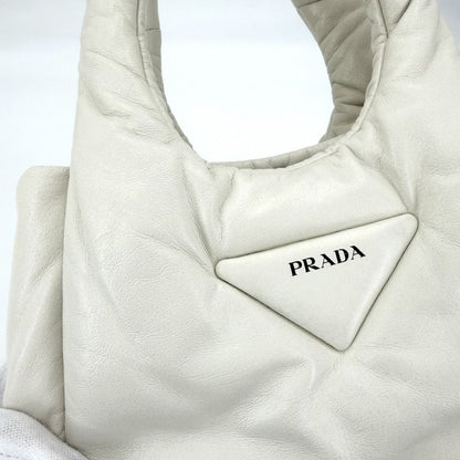 Prada Triangle Logo Padded Mini Bag Leather White Gold