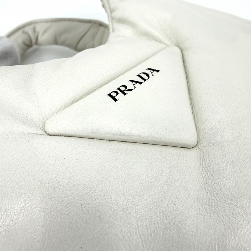 Prada Triangle Logo Padded Mini Bag Leather White Gold