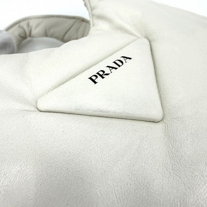 Prada Triangle Logo Padded Mini Bag Leather White Gold