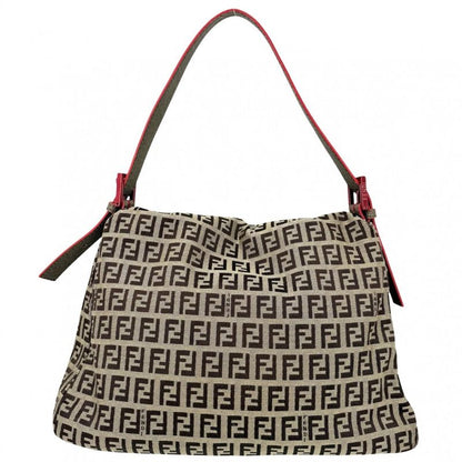 Fendi Shoulder Bag Mamma Bucket Zucchino Pattern Bag Canvas Leather Brown Red