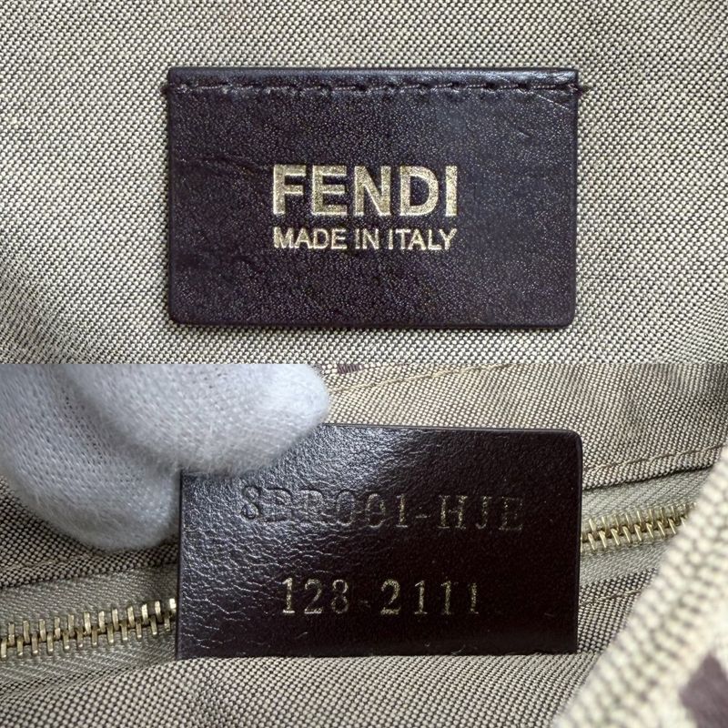 Fendi Shoulder Bag Mamma Bucket Zucchino Pattern Bag Canvas Leather Brown Red