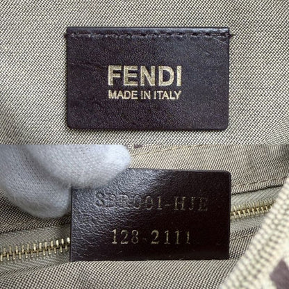 Fendi Shoulder Bag Mamma Bucket Zucchino Pattern Bag Canvas Leather Brown Red