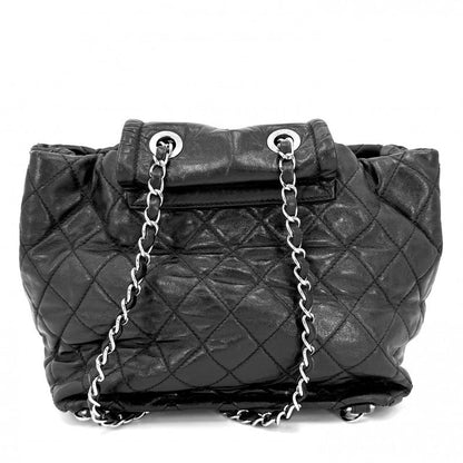 Chanel Quilted Backpack Chain Shoulder Turnlock CC Logo Leather Black Silver