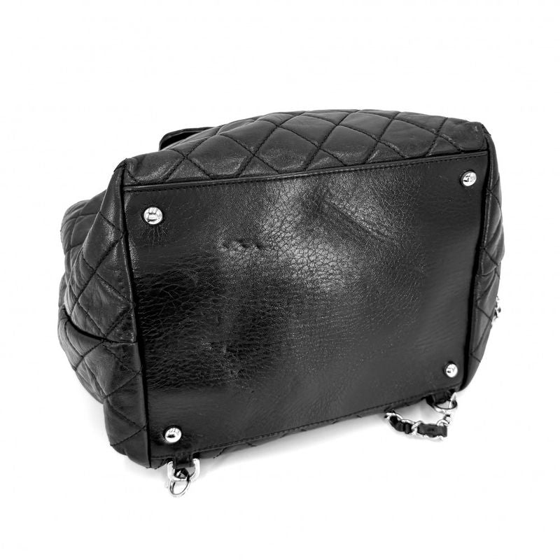 Chanel Quilted Backpack Chain Shoulder Turnlock CC Logo Leather Black Silver