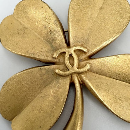 Chanel Brooch CC Logo Clover Vintage Gold Plated