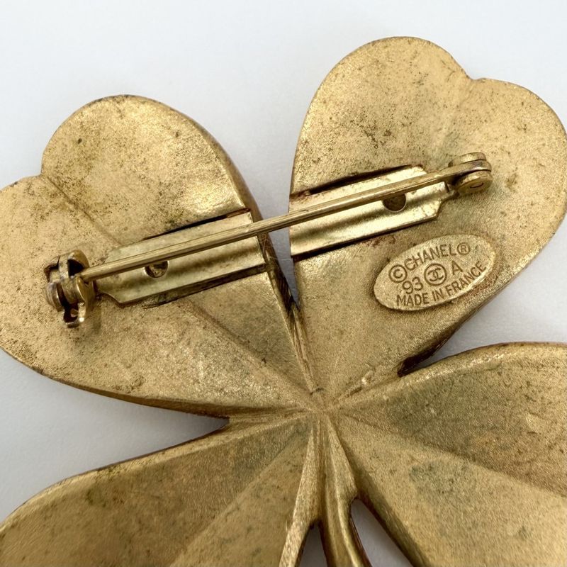 Chanel Brooch CC Logo Clover Vintage Gold Plated