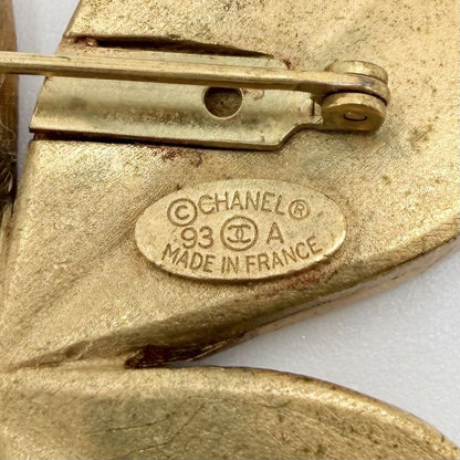 Chanel Brooch CC Logo Clover Vintage Gold Plated