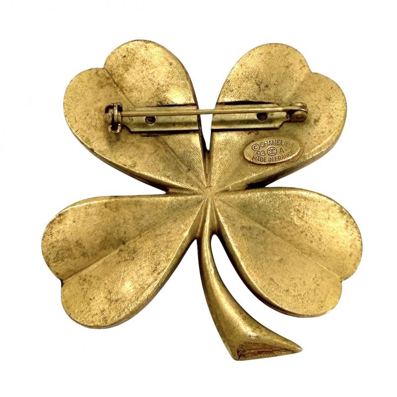 Chanel Brooch CC Logo Clover Vintage Gold Plated
