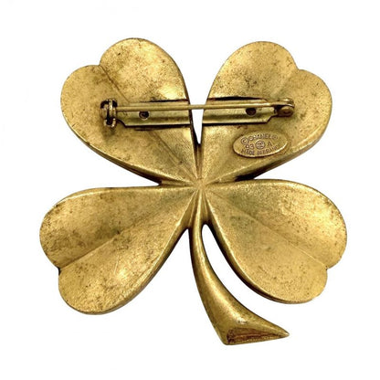Chanel Brooch CC Logo Clover Vintage Gold Plated