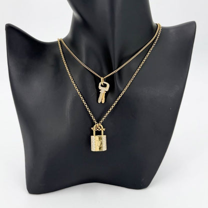 Louis Vuitton Necklace Key Motif LV Padlock Double Chain with Adjuster Star
