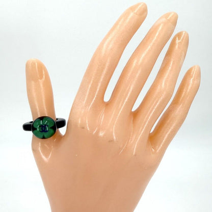 Chanel Ring Clover CC Logo . Black Green