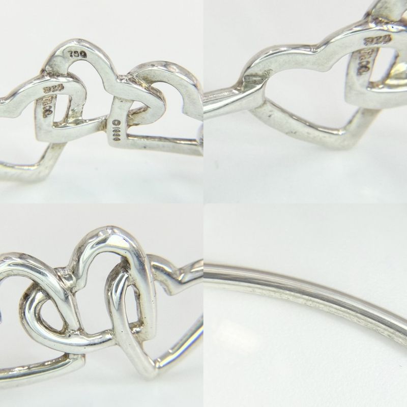 Tiffany & Co Bangle Triple Heart Bracelet 18k WG 925 Sterling Silver Gold