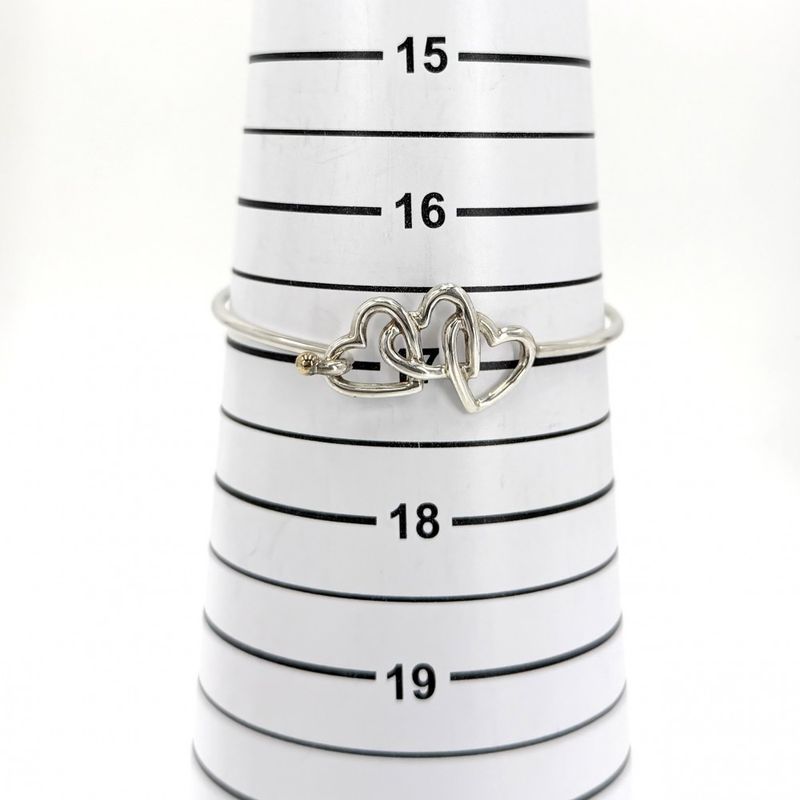 Tiffany & Co Bangle Triple Heart Bracelet 18k WG 925 Sterling Silver Gold