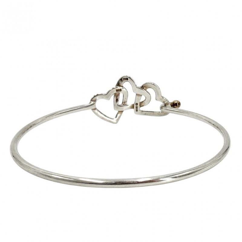 Tiffany & Co Bangle Triple Heart Bracelet 18k WG 925 Sterling Silver Gold