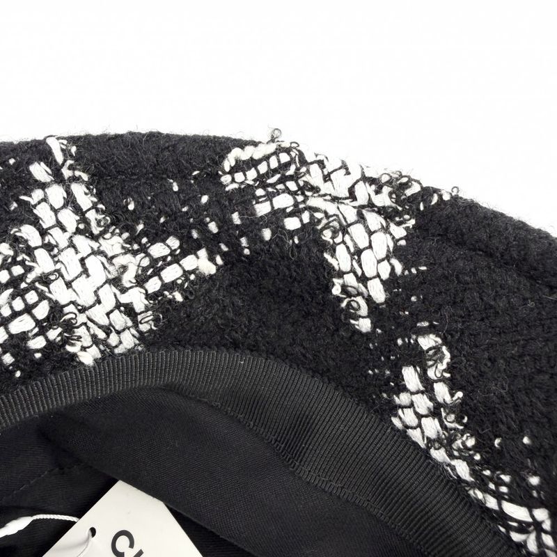 Chanel Hat Tweed Bucket Hat CC Logo M Black White