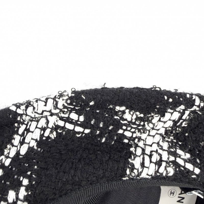 Chanel Hat Tweed Bucket Hat CC Logo M Black White
