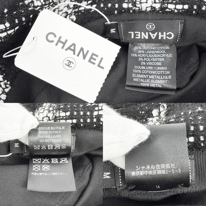 Chanel Hat Tweed Bucket Hat CC Logo M Black White