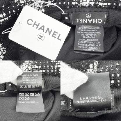 Chanel Hat Tweed Bucket Hat CC Logo M Black White