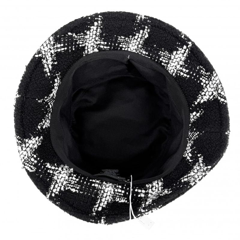 Chanel Hat Tweed Bucket Hat CC Logo M Black White