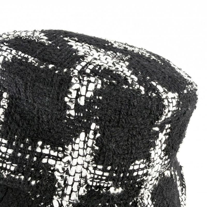 Chanel Hat Tweed Bucket Hat CC Logo M Black White