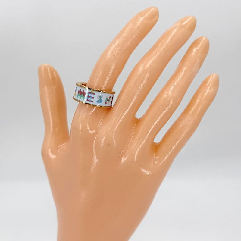 Hermes Ring Bricol MM Aurora 55 Pink Gold Plated Light Blue