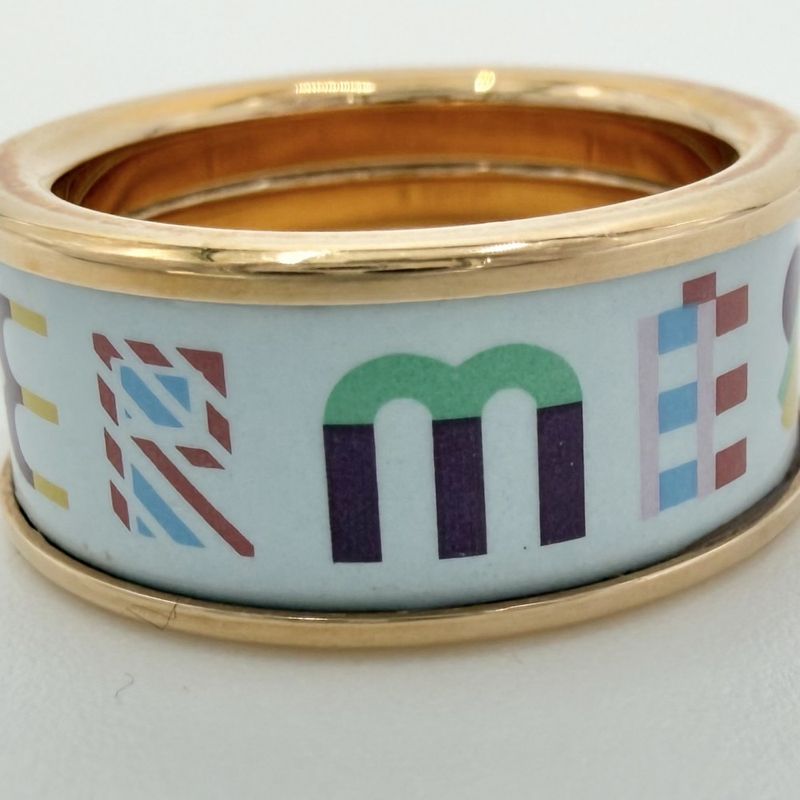 Hermes Ring Bricol MM Aurora 55 Pink Gold Plated Light Blue