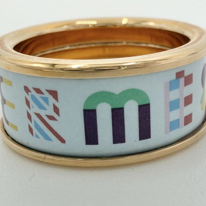 Hermes Ring Bricol MM Aurora 55 Pink Gold Plated Light Blue