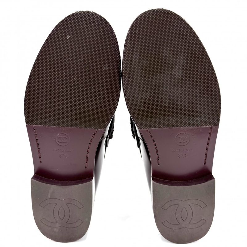 Chanel Loafers Logo CC Shoes 37c Leather Brown Gold