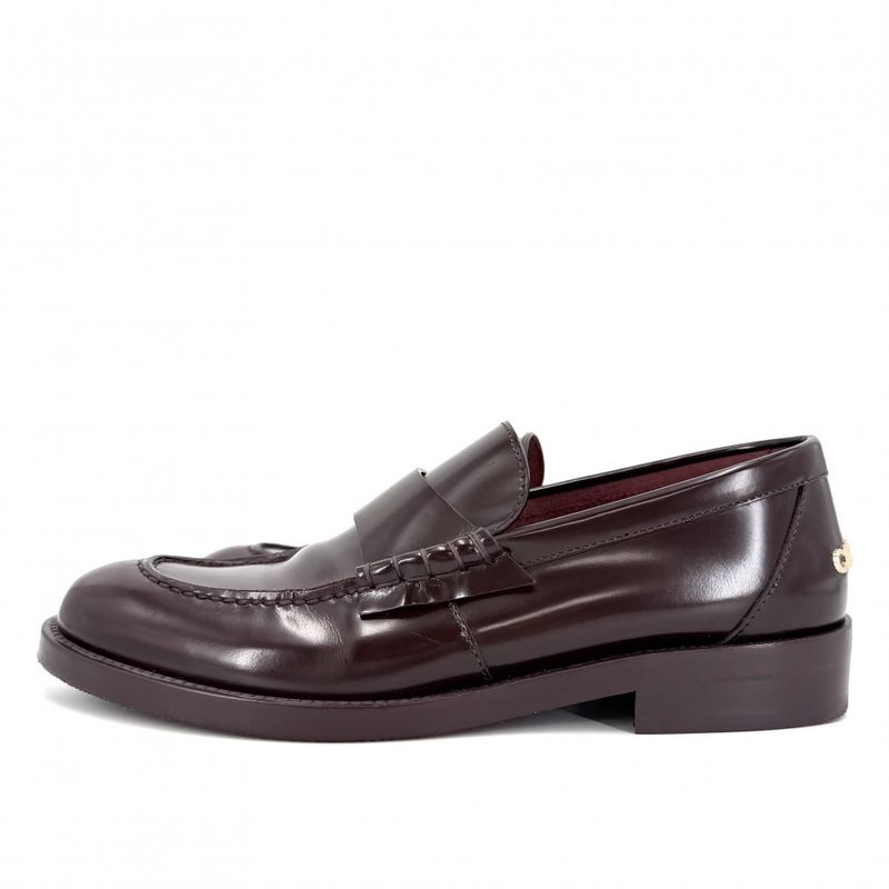Chanel Loafers Logo CC Shoes 37c Leather Brown Gold