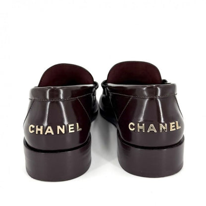 Chanel Loafers Logo CC Shoes 37c Leather Brown Gold