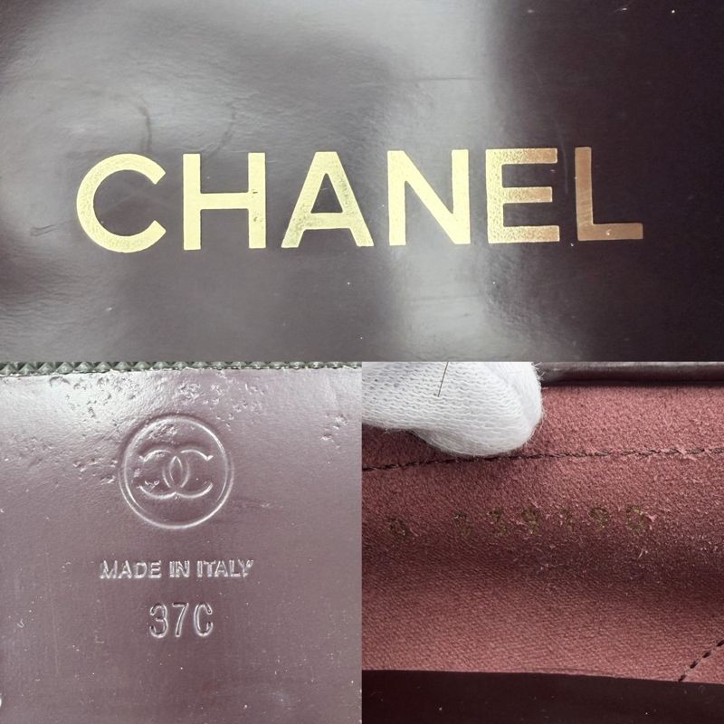 Chanel Loafers Logo CC Shoes 37c Leather Brown Gold