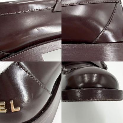 Chanel Loafers Logo CC Shoes 37c Leather Brown Gold