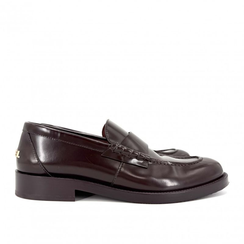 Chanel Loafers Logo CC Shoes 37c Leather Brown Gold