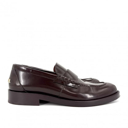 Chanel Loafers Logo CC Shoes 37c Leather Brown Gold