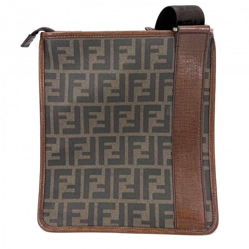 Fendi Shoulder Bag Zucca Crossbody Leather Brown Gold