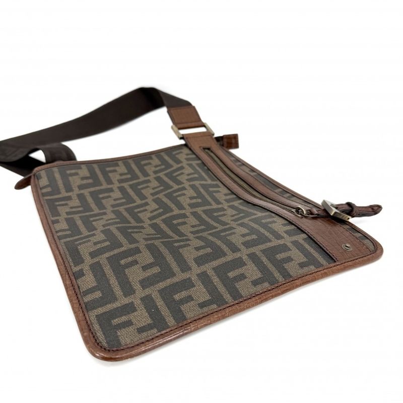 Fendi Shoulder Bag Zucca Crossbody Leather Brown Gold