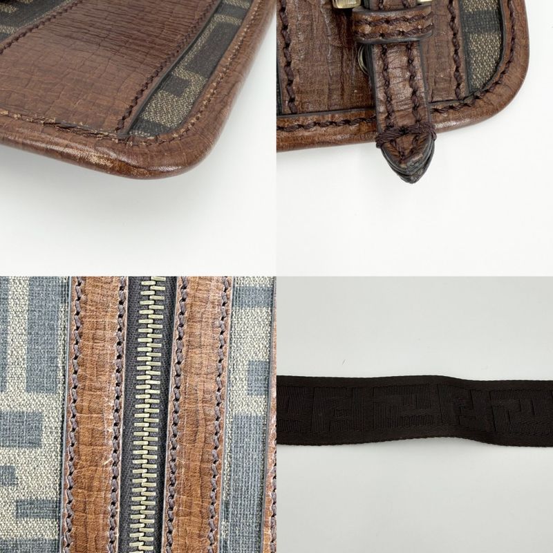 Fendi Shoulder Bag Zucca Crossbody Leather Brown Gold