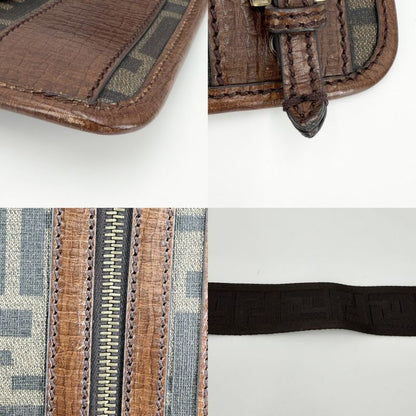Fendi Shoulder Bag Zucca Crossbody Leather Brown Gold