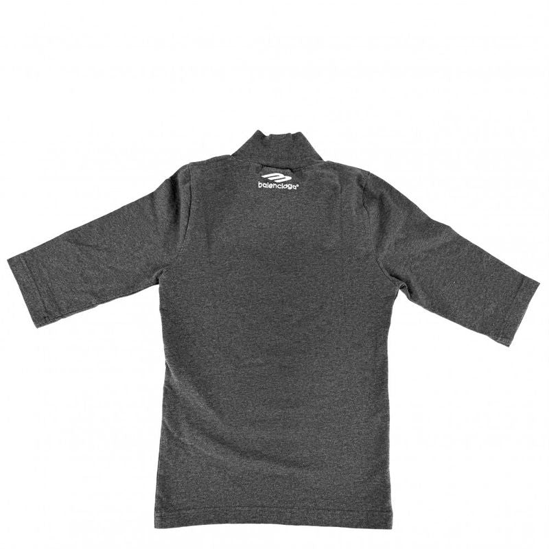 Balenciaga Short Sleeve T-Shirt High Neck Sports Top Logo Embroidery S Charcoal