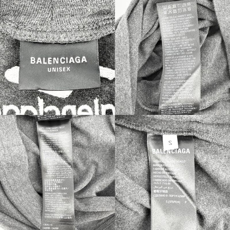 Balenciaga Short Sleeve T-Shirt High Neck Sports Top Logo Embroidery S Charcoal